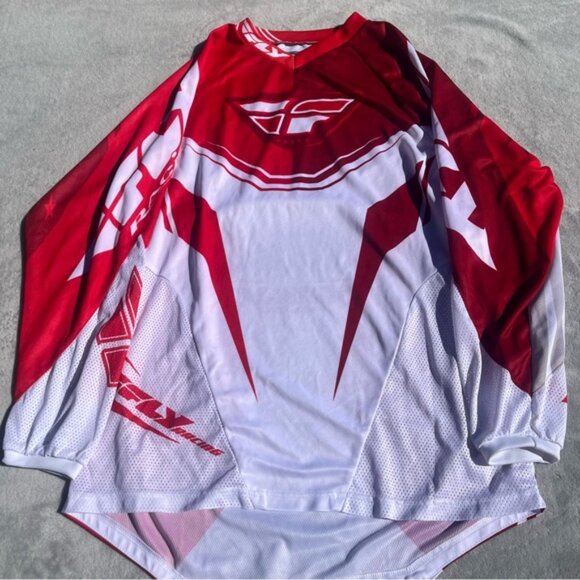 Fly Kinetic Red & White Dirt Bike/Motorcross/Trail Riding Perforated Jersey - Picture 2 of 10